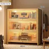 Librero de madera maciza con vitrina integrada de cristal de imitación color nogal, resistente al polvo y al suelo para sala de estar.