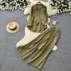 Conjunto de Duas Peças para Mulheres, Camisa Bordada de Manga Longa e Calça de Cintura Alta, Estilo Preguiçoso para Comércio Exterior Transfronteiriço, Elegante Conjunto de Moda para Primavera e Outono, para o Trabalho