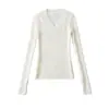 928-25 Novo Estilo Outono Francês Outono e Inverno Quente Fio Costurado Canelado Gola V Manga Longa Elástico Slim Suéter Base
