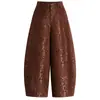 Calça pantalona jacquard estilo chinês para mulheres, nova coleção outono/inverno 2026, cintura alta, corte solto, comprimento cropped, calça casual fashion e versátil