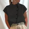 Camisa Casual de Botones de Algodón y Lino con Cuello Mao, Nueva Colección Primavera/Verano 2026 Transfronteriza Europea y Americana, Camisa de Manga Corta Cómoda para Mujer, En Stock