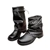 Botas de mujer con hebilla de remache negro, nuevo estilo otoño 2026, botas plisadas de plataforma, tacón grueso, botas cortas adelgazantes hasta la pantorrilla