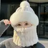 Conjunto de Chapéu e Cachecol de Pelúcia para Mulheres, Protetor de Pescoço de Inverno, Design Fofo de Urso, Estiloso e Versátil para Outono e Inverno, Chapéu da Moda e Quente para Proteção das Orelhas