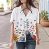 Novedad Estilo Europeo y Americano para Mujer Tops Casuales de Manga Corta con Solapa de Hoja Cardigan Transpirable Estampado Casual Camisas de Manga Corta