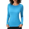Nueva Ropa de Yoga para Mujer Manga Larga Cuello Redondo Secado Rápido Camiseta Deportiva Alta Elasticidad Ajustada Running Entrenamiento Fitness Top de Manga Larga