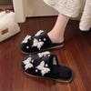 Pantuflas de Algodón con Perlas y Mariposas Estilo Coreano para Parejas en Casa, Pantuflas de Algodón con Suela Suave para Usar Afuera en Invierno, Pantuflas de Algodón Antideslizantes