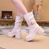 Botas Martin Color Sólido Altas Estilo Británico 2024 Punta Redonda Pequeña Botas Color Nude Antideslizantes Retro Dulces Celebridad de Internet Pequeña