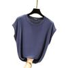 Camisa de Manga Corta para Mujer Verano Modal Nueva Sin Mangas Base Cuello Redondo Holgada Talla Grande Color Top para Mujer