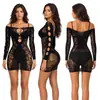 Amazon Europa Nova Malha Oca Sexy Roupa Garota Sexy Bodycon Slimming Vestido Transparente Manga Longa Saia Curta