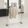 Estante de Exhibición para Tienda de Ropa Acero Inoxidable Metal Cepillado Tienda de Ropa para Mujer Estante de Pie Colgante Lateral Estante de Isla Estante de Exhibición