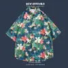 Camisa Hawaiana de Manga Corta Floral Estilo Hong Kong para Hombre, Camisa Transpirable de Seda Helada de Verano con Caída, Top Versátil Casual de Manga Tres Cuartos