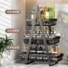 Cesta de Almacenamiento Portátil de Madera Multicapa Móvil con Diseño de Hierro Forjado, Desmontable y Ensamblable, para Frutas y Especias, Estante de Almacenamiento para Cocina, Encimera