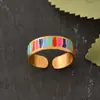 Anillo Abierto de Zirconia Chapado en Oro Moda Transfronteriza Aceite de Color que se Cae Diseño Creativo Joyería de Lujo Ligero Versátil para el Día a Día