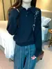 [Suéter de punto con hilo lavado y núcleo] Suéter de punto estilo coreano con cuello polo, corte holgado para mujer, otoño/invierno, capa base casual, corte holgado