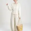 Conjunto de punto con capucha de estilo universitario, moderno y fresco, para mujer, nuevo conjunto de dos piezas de suéter grueso y pantalones de pierna ancha para otoño e invierno