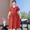 Ropa de Mujer Nueva de Verano 2026, Ropa de Mujer Holgada Tallas Grandes, Vestido Camisa que Cubre la Barriga, Vestido de Algodón y Seda Estilo Shanghai de Longitud Media Adelgazante