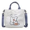 Nova Bolsa Tiracolo de Lona Estampada com Urso para Alunos e Meninas, Grande Capacidade, Macia, para Compras