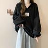 Sudadera con capucha y cuello en V con fotografía real transfronteriza para mujer, primavera y otoño, fina, nueva, estilo coreano, holgada, estilo americano, abrigo superior holgado