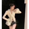 Cardigan Longo de Manga Longa Peludo com Patchwork Preto Atacado Transfronteiriço Novo Feminino Slim-Fit Curto Elegante
