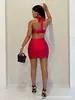 Vestido Rojo Sexy de Celebridad de Internet con Escote en V, Pecho y Espalda al Descubierto, Cuello Halter de Atar, Vestido Bodycon Ajustado