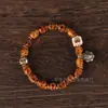 Pulseira de Osso de Iaque Esculpido em Crânio Estilo Xizang, com Contas Principais de Buda Shituo Lin, Pulseira Étnica Retrô Unissex