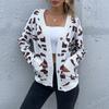 Estación Independiente de Amazon Comercio Exterior Ropa de Mujer 2024 Otoño Nuevo Cardigan con Estampado de Leopardo Tejido Jacquard Chaqueta Suéter