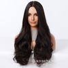 Peruca Diária Mais Vendida Cabelo Longo Castanho Escuro Cacheado Ondas Médias Fibra Química Peruca Venda por Atacado Sudeste Asiático