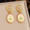 Brincos de gota florais estilo pastoral transfronteiriços europeus e americanos, estampa oval em gota de óleo, joias vintage, versáteis para outono e inverno
