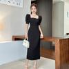 Verão 2026 Novo Estilo Francês Retrô Estilo Hepburn Design de Crepe Plissado Vestido Preto Ocasião Formal Saia 9011