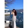 Vestido de tirantes cruzados de malla y satén para comercio exterior transfronterizo, estilo nuevo, entallado a la cintura, adelgazante, bodycon, vestido tipo slip