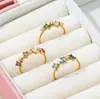 Anillo Geométrico Vintage Colorido de Circonita para Mujer, Venta Caliente Transfronteriza, Oro de 18 Quilates, No se Desvanece, Joyería de Acero de Titanio de Gama Alta de Nicho