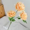 Flores artificiales de seda de alta calidad con 3 cabezas de peonías grandes para decoración de sala de estar en casa, mesa de comedor, arreglo de salón de bodas y accesorios de fotografía