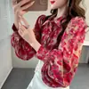 Camisa de Abrigo Versátil para Primavera Diseño con Sentido de la Moda Nicho Holgada Manga de Linterna Top de Moda Holgado con Estampado para Mujer