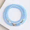 Pulseira de Contas Redondas Água-Marinha, Cristal Natural, Design Versátil de Múltiplos Círculos, Luxo Leve, Estilo Nicho, Presente de Aniversário para Namorada