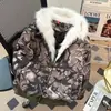 Nueva Chaqueta de Algodón Camuflaje con Cuello de Piel, Estilo Casual y Sencillo, Versátil, Moderna, Artística, a la Moda, Estilo Japonés, Ins Harajuku