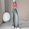 Jeans de Pierna Ancha con Sentido del Diseño para Mujer Primavera 2025 Cintura Alta Diseño Holgado con Sentido Pantalones Rectos con Salpicaduras de Tinta