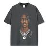 Camiseta de manga corta estampada Morant Morant Retro Americana Transfronteriza Lavada de manga larga con cuello redondo holgada con capucha