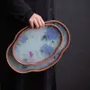 Nuevo Estilo Chino Paisaje Bandeja de Té de Vidrio Bandeja de Bambú para Té Juego de Té Gongfu Plato Simple para Frutas y Snacks Bandeja de Almacenamiento