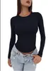 2026 Nueva Ropa Versátil para Mujer de Amazon Estilo Europeo y Americano Ajustada Manga Larga Seda de Leche Cuello Redondo Bajo