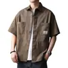 Camisa de Trabajo Resistente de Algodón Puro Estilo Retro Americano para Hombre, Nuevo Estilo de Verano, Camisa Jacket Casual Holgada de Manga Corta, Moderna