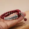 Pulsera de tobillo de plata con doble anillo de espiga de trigo grande alta con cinabrio año de nacimiento femenino seguro buena suerte roja pulsera de múltiples anillos del mismo estilo