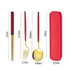 Conjunto de Hashi e Colher Garfo de Aço Inoxidável Conjunto de Três Peças Caixa de Armazenamento Fofa para Viagem de Estudante Utensílios de Mesa Portáteis para Uma Pessoa