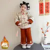 Roupa de Ano Novo para Meninas, Hanfu Estilo Chinês, Traje Tang Festivo para Crianças, Conjunto Tradicional Estilo Chinês, Roupas de Ano Novo Forradas com Lã para Menininhas