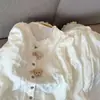 Calça Longa Feminina de Renda para Primavera e Verão com Bojo no Peito, Doce e Casual, Roupa Fofa de Casa para o Início do Outono para Estudantes