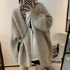 Cardigan de Tricô Feminino Himalaya Outono Inverno Cor Sólida Solto Tamanho Grande