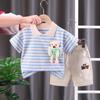 Terno de verão para meninos crianças lapela listrada urso manga curta duas peças baby boomer roupas infantis roupas de bebê bonito