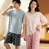 Pijama para hombre, conjunto juvenil de manga corta Tencel Lyocell, ropa de casa holgada para mujer, shorts sencillos para niñas, ropa de verano