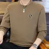 Camiseta Fina de Manga Larga para Hombre Otoño Camiseta Básica Moda Casual Sudadera Top Jacquard de Moda