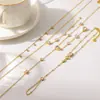 Conjunto de Joias Elegante de Colar e Pulseira com Zircônia Multifacetada, Sensação de Luxo Leve e Alto Padrão, Colar de Aço Inoxidável Cravejado com Diamantes em Ouro 18K