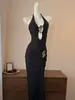 Vestido Largo de una Pieza Estilo Francés de Alta Gama Ajustado Sexy sin Espalda Cuello en V Profundo Pura Pasión Estilo Resort Traje de Baño para Fuentes Termales para Mujeres